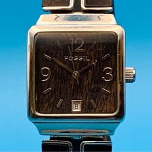 FOSSIL ES-2014 Women’s Quartz Wristwatch All St Steel/Wood Date Working New Batt